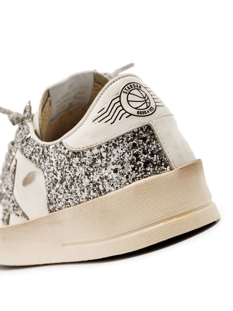 Silver and White Stardan Low Top Leather Sneakers
