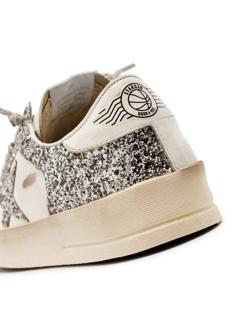 Silver and White Stardan Low Top Leather Sneakers
