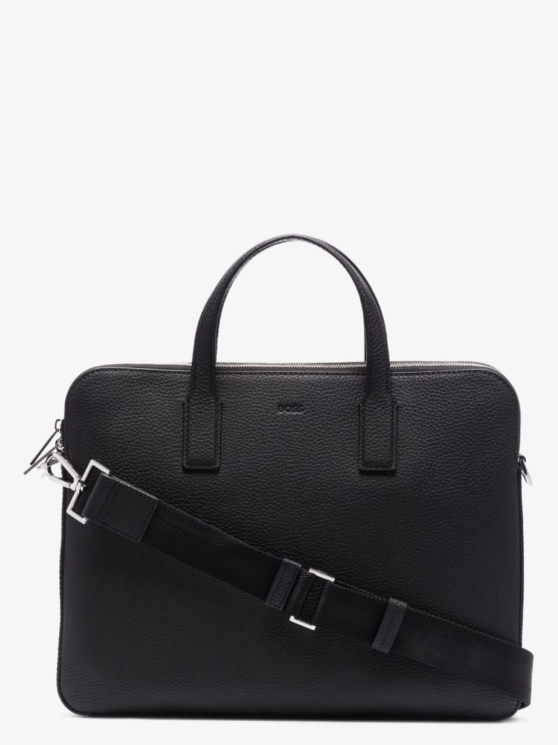 Black Logo Leather Briefcase