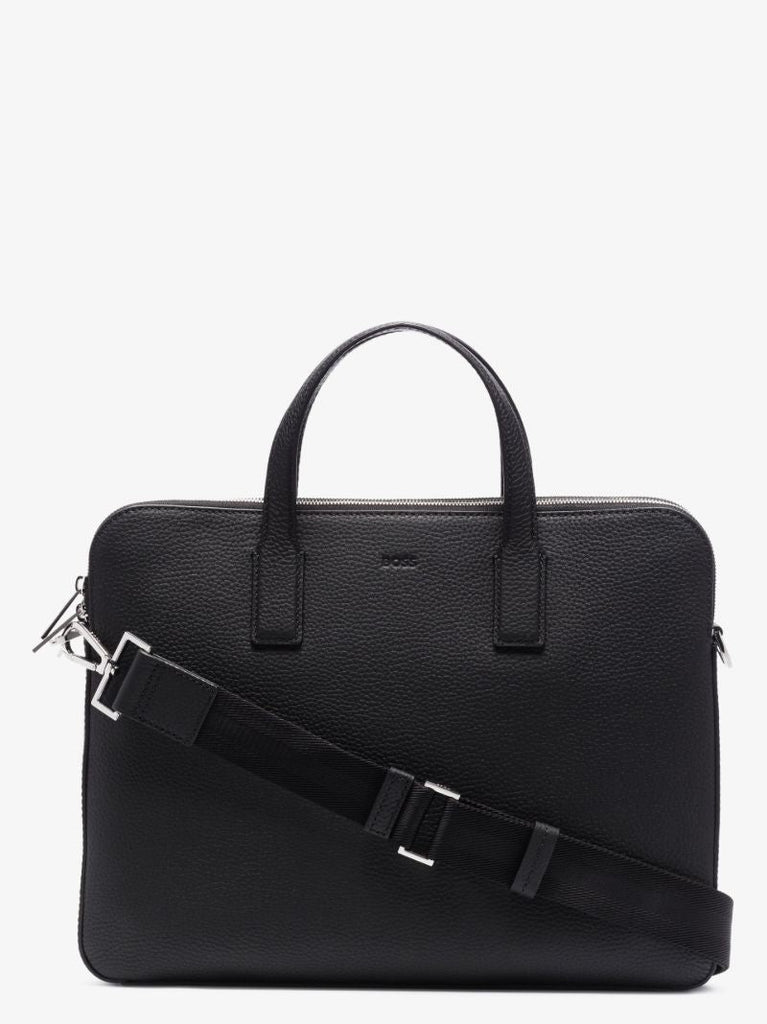 Black Logo Leather Briefcase