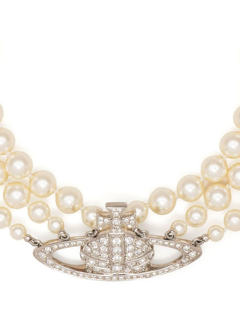 Silver-tone Relief Pearl Choker Necklace