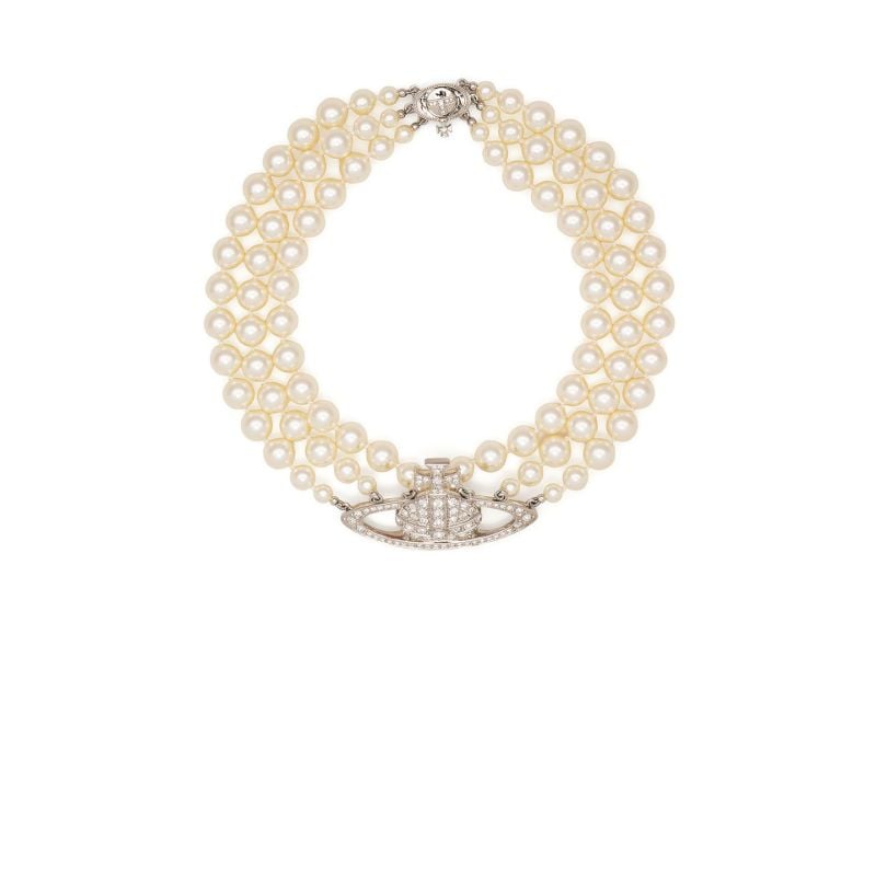 Silver-tone Relief Pearl Choker Necklace
