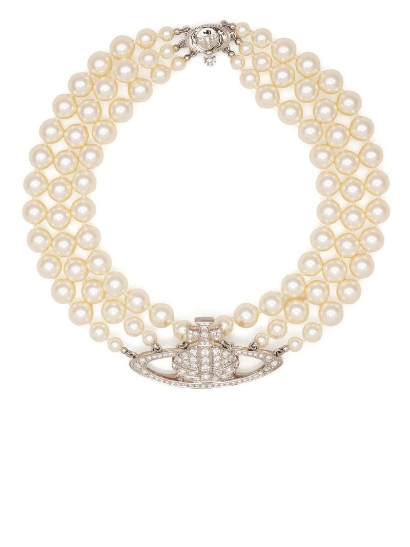 Silver-tone Relief Pearl Choker Necklace