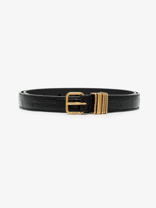 Black Hublot Mock Croc Leather Belt