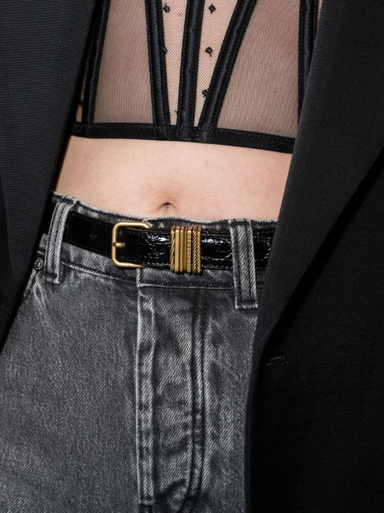 Black Hublot Mock Croc Leather Belt