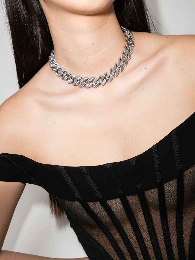 Silver-tone Crystal-embellished Chain Necklace