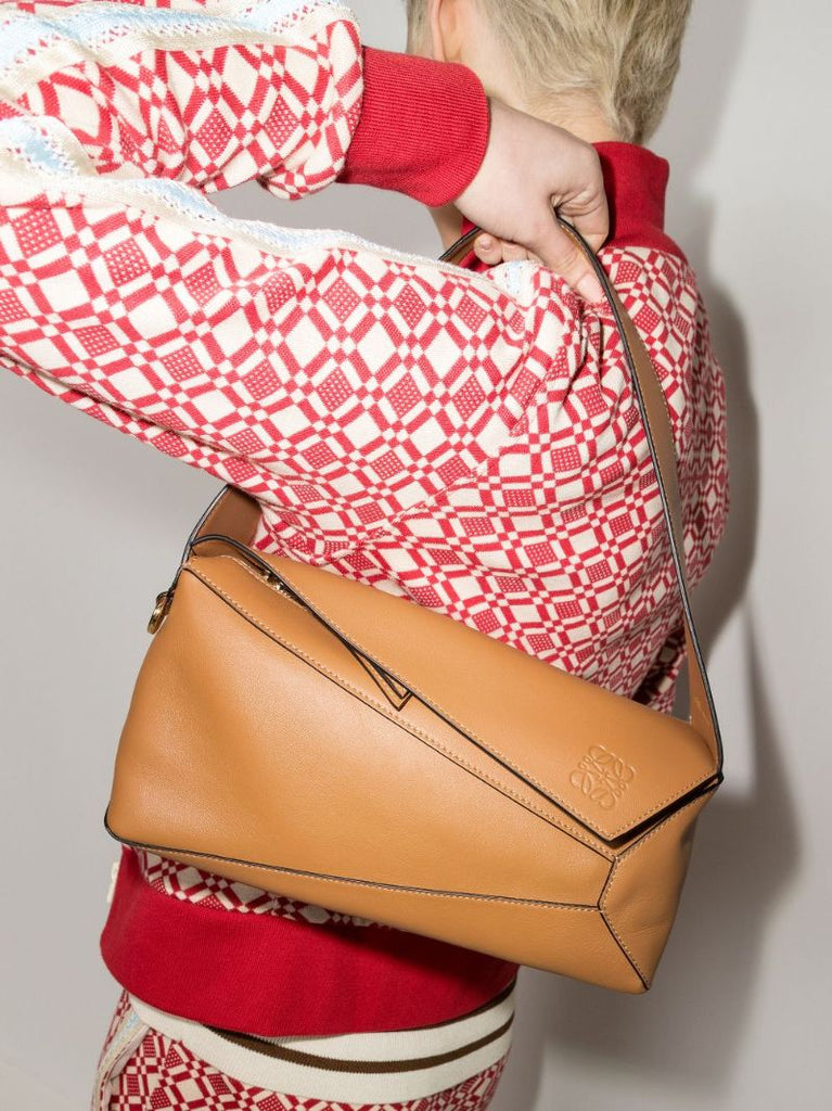 Brown Puzzle Leather Shoulder Bag