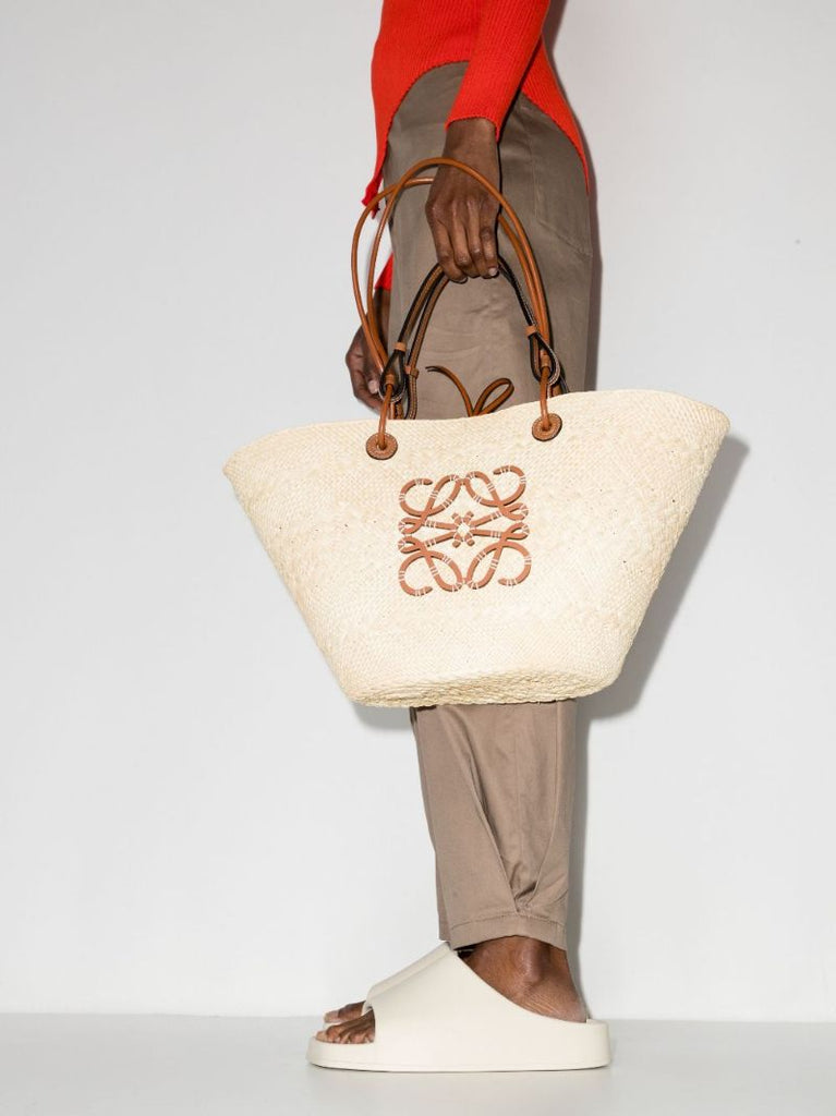 Neutral Anagram Basket Raffia Tote Bag
