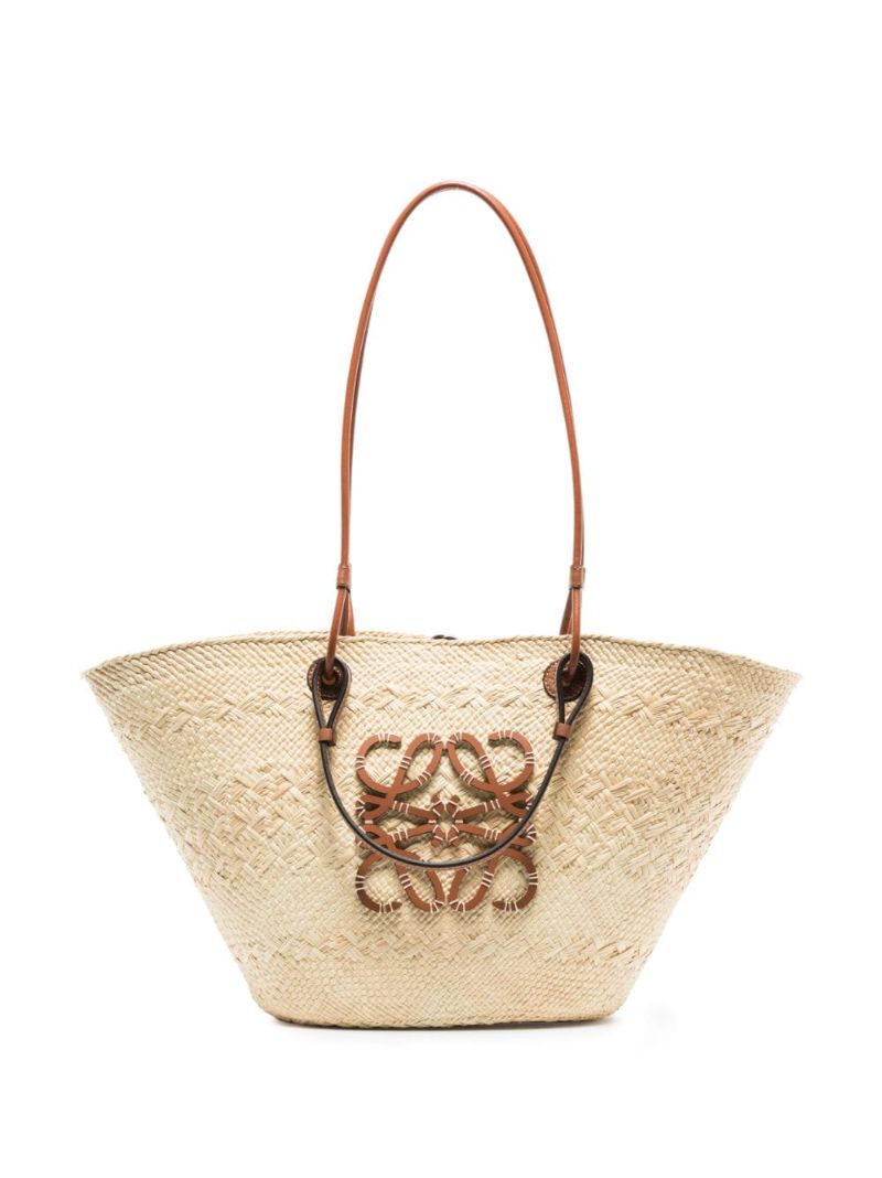 Neutral Anagram Basket Raffia Tote Bag
