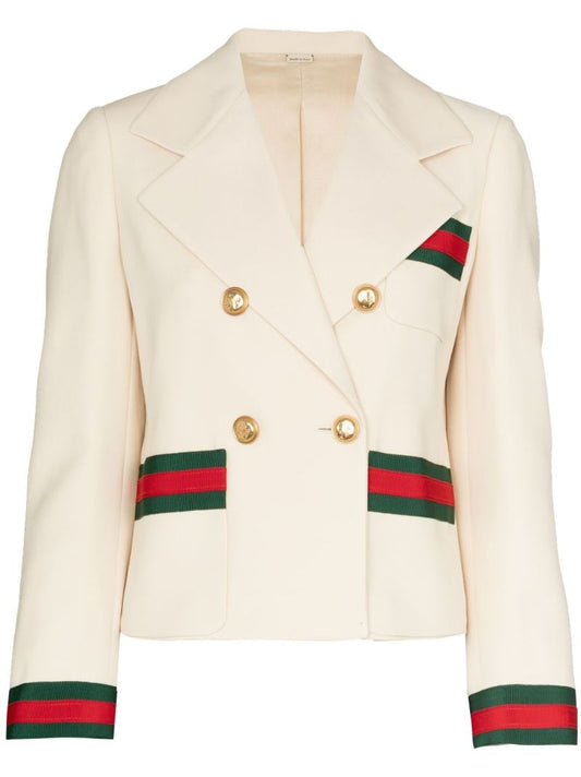 Cropped Web Stripe Double-breasted Blazer