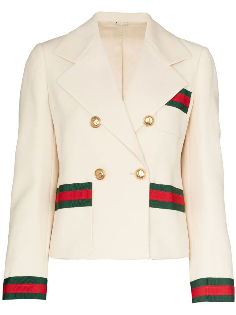 Cropped Web Stripe Double-breasted Blazer