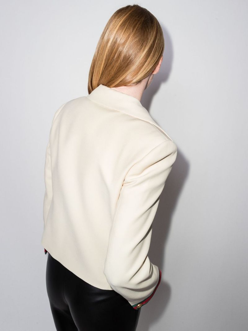 Cropped Web Stripe Double-breasted Blazer