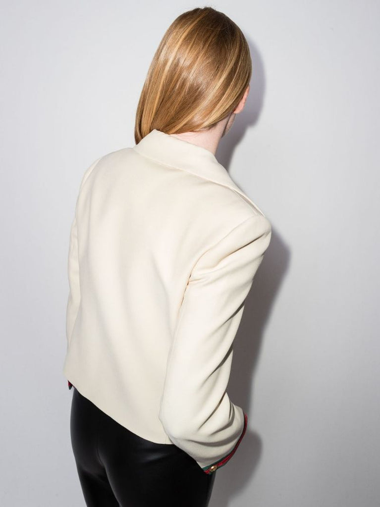 Cropped Web Stripe Double-breasted Blazer