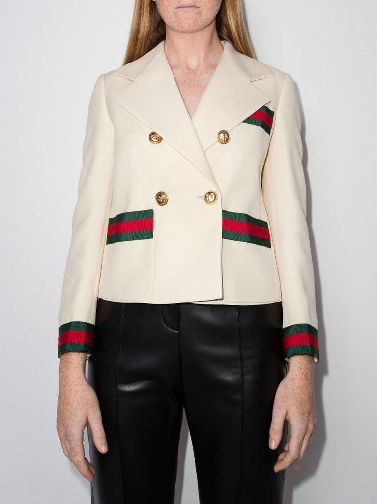 Cropped Web Stripe Double-breasted Blazer
