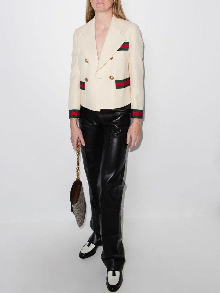 Cropped Web Stripe Double-breasted Blazer