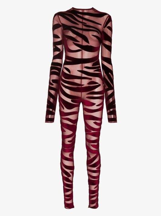 Tiger Print Sheer Jumpsuit