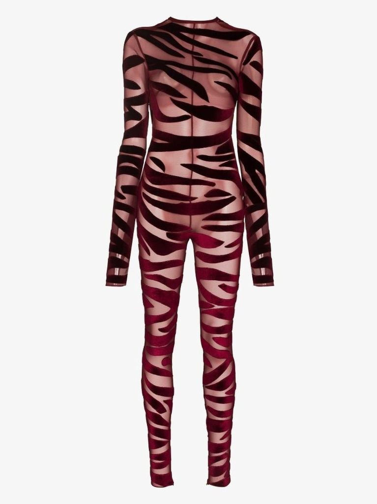 Tiger Print Sheer Jumpsuit