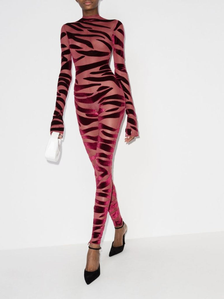 Tiger Print Sheer Jumpsuit