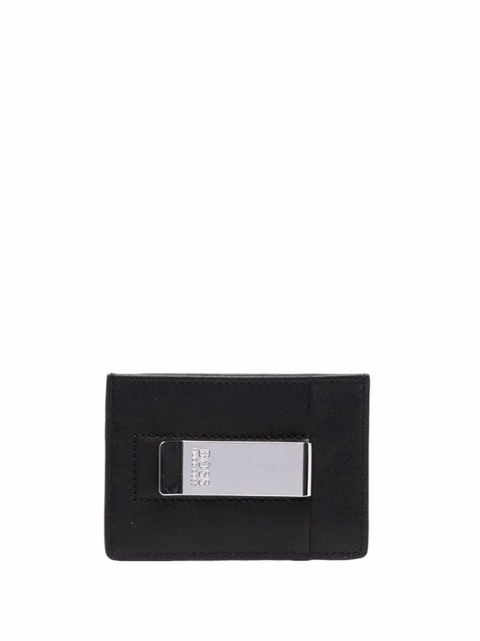 Black Clip on Leather Card Holder