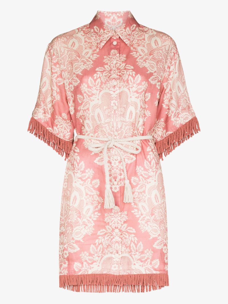 Pink Pattie Fringed Linen Mini Dress