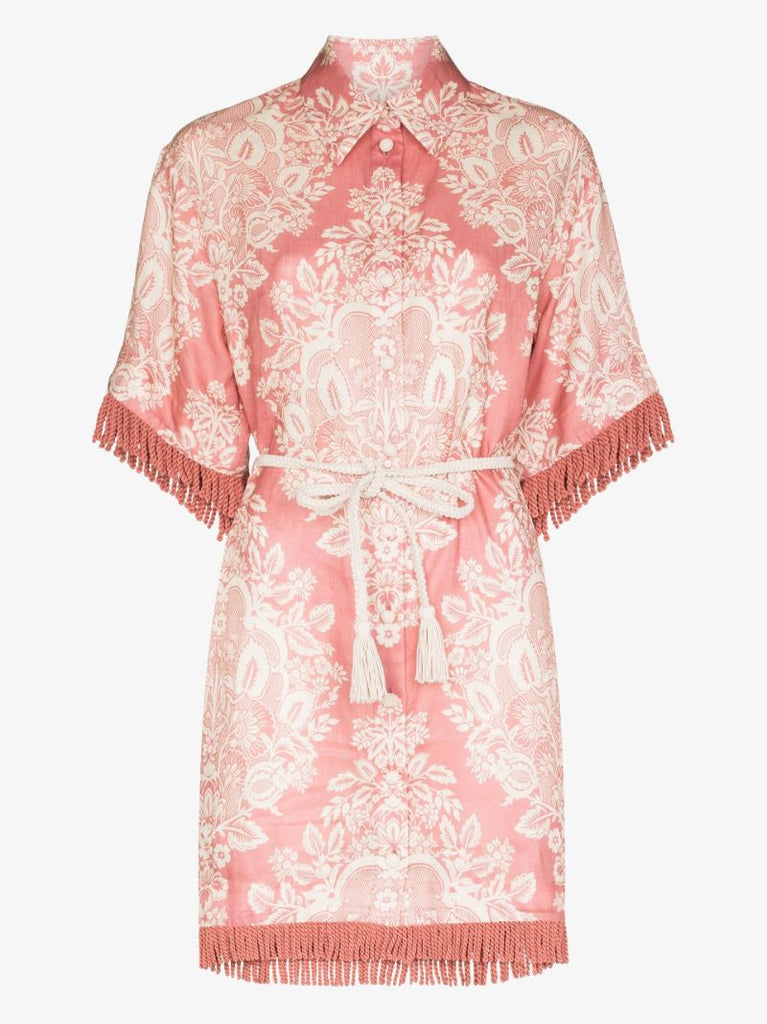 Pink Pattie Fringed Linen Mini Dress