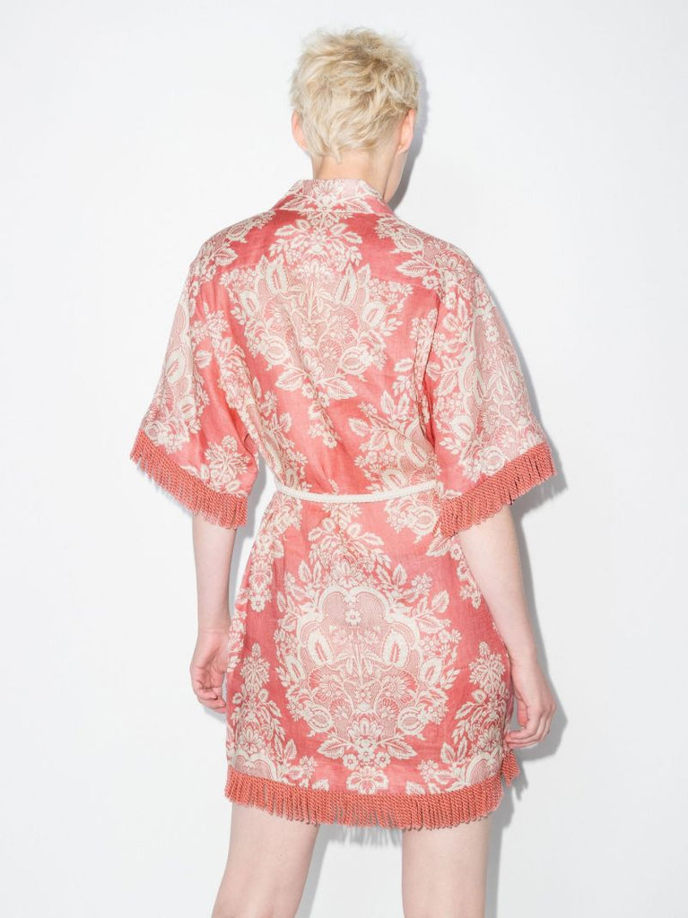 Pink Pattie Fringed Linen Mini Dress