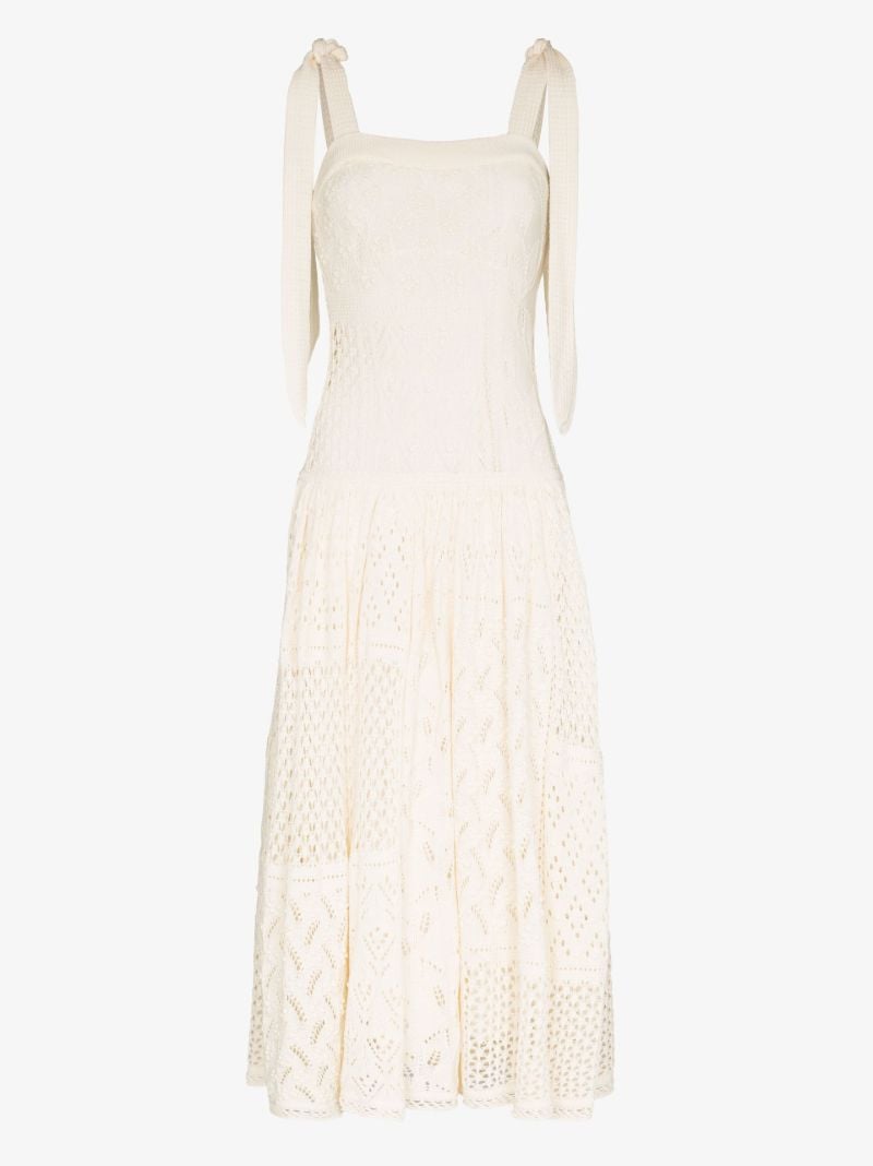 Neutral Shoulder Tie Crochet Maxi Dress