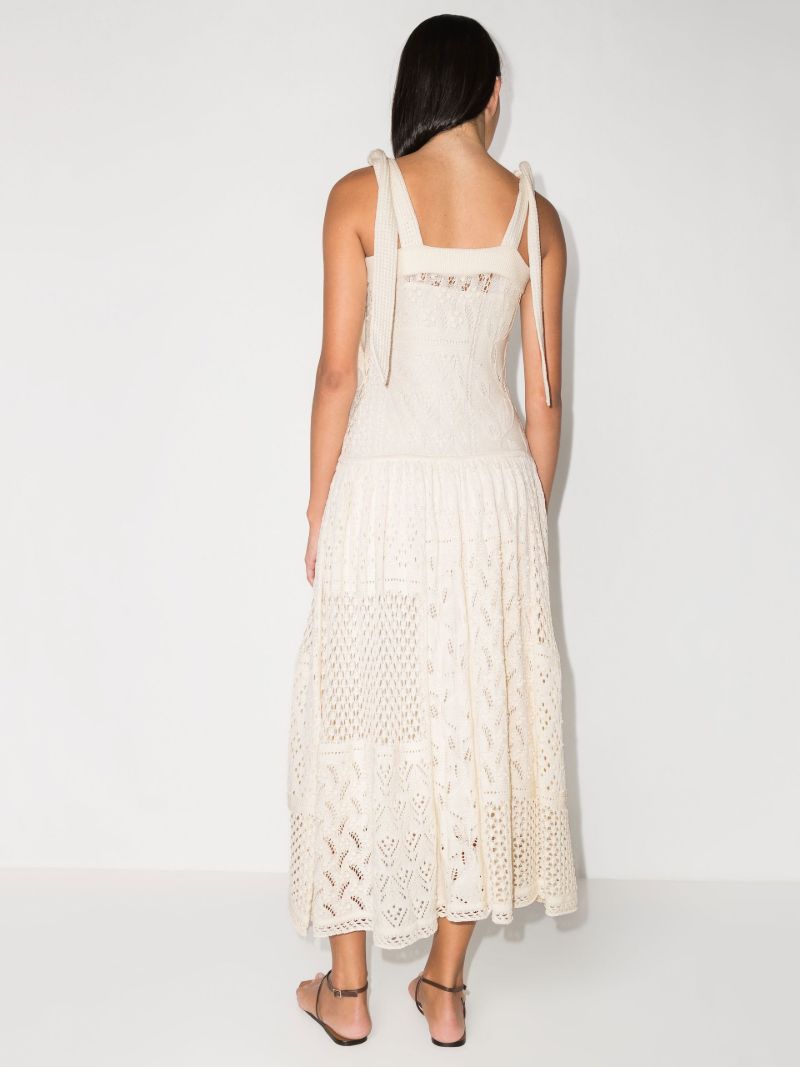 Neutral Shoulder Tie Crochet Maxi Dress