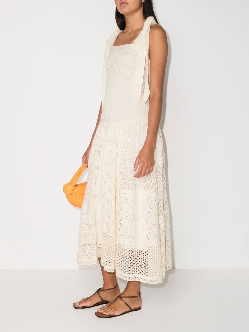 Neutral Shoulder Tie Crochet Maxi Dress