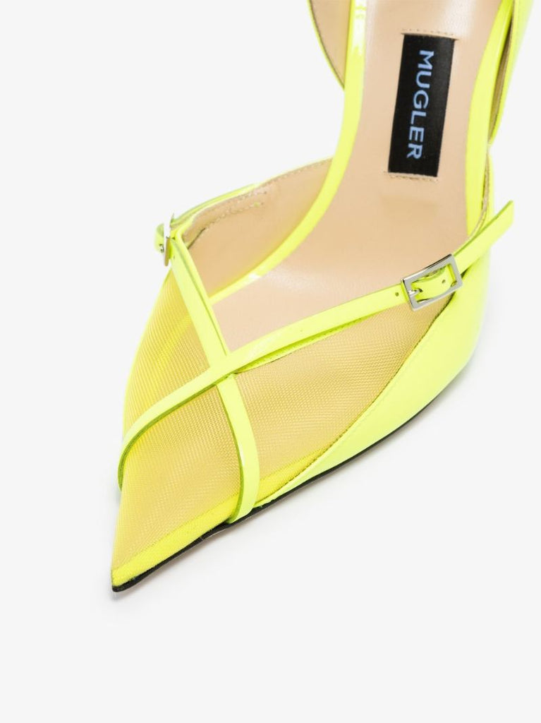 X Mugler Yellow 100 Mesh Leather Pumps