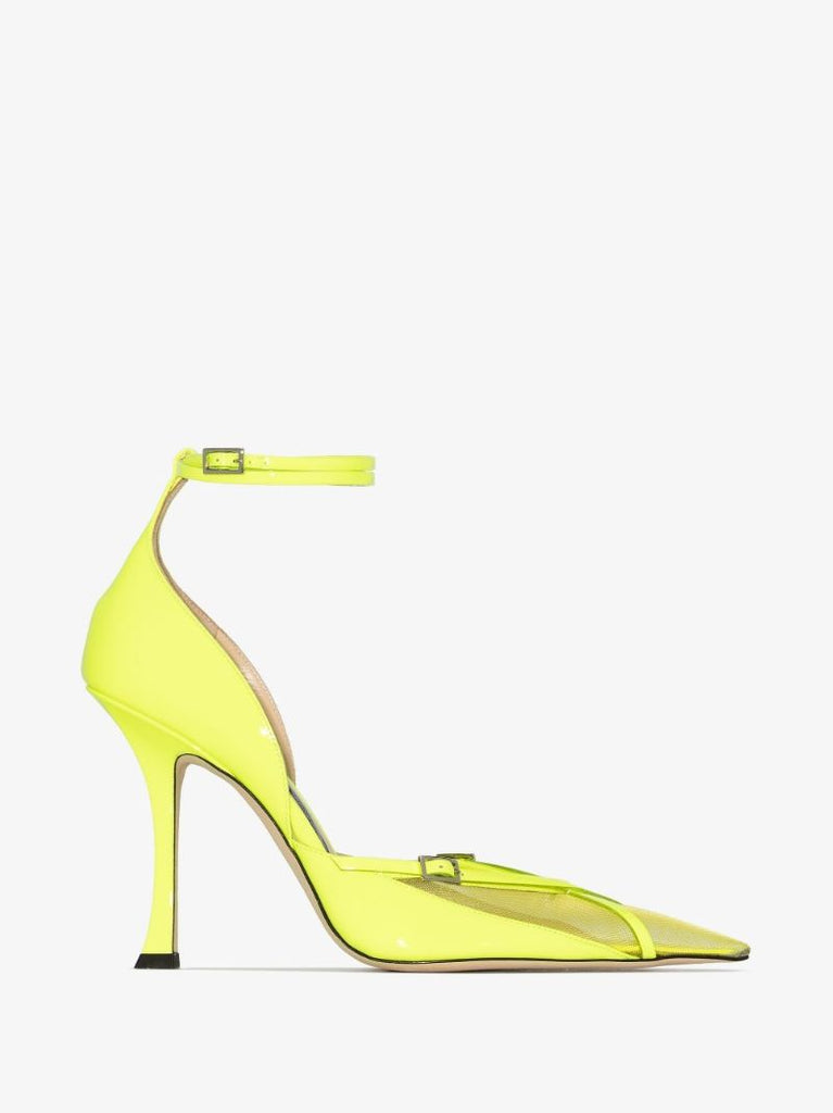 X Mugler Yellow 100 Mesh Leather Pumps
