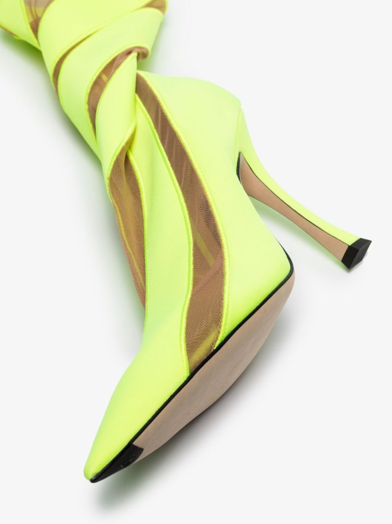 X Mugler Yellow 100 Spiral Sock Ankle Boots