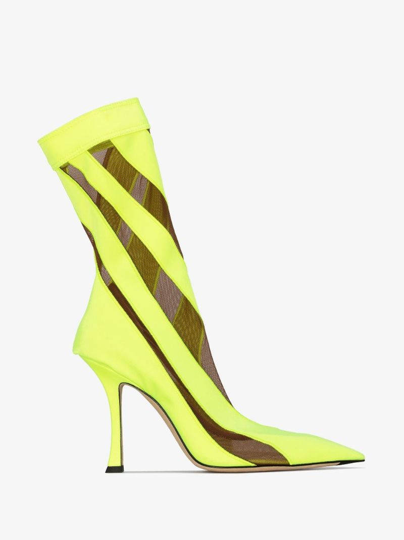 X Mugler Yellow 100 Spiral Sock Ankle Boots
