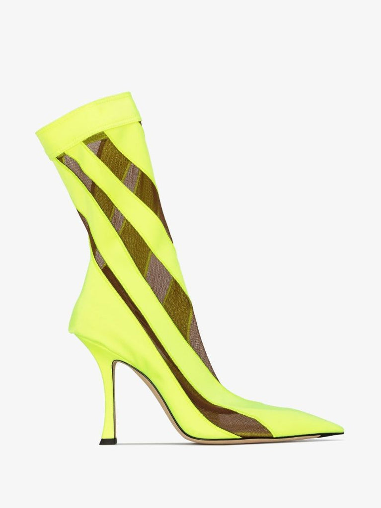 X Mugler Yellow 100 Spiral Sock Ankle Boots