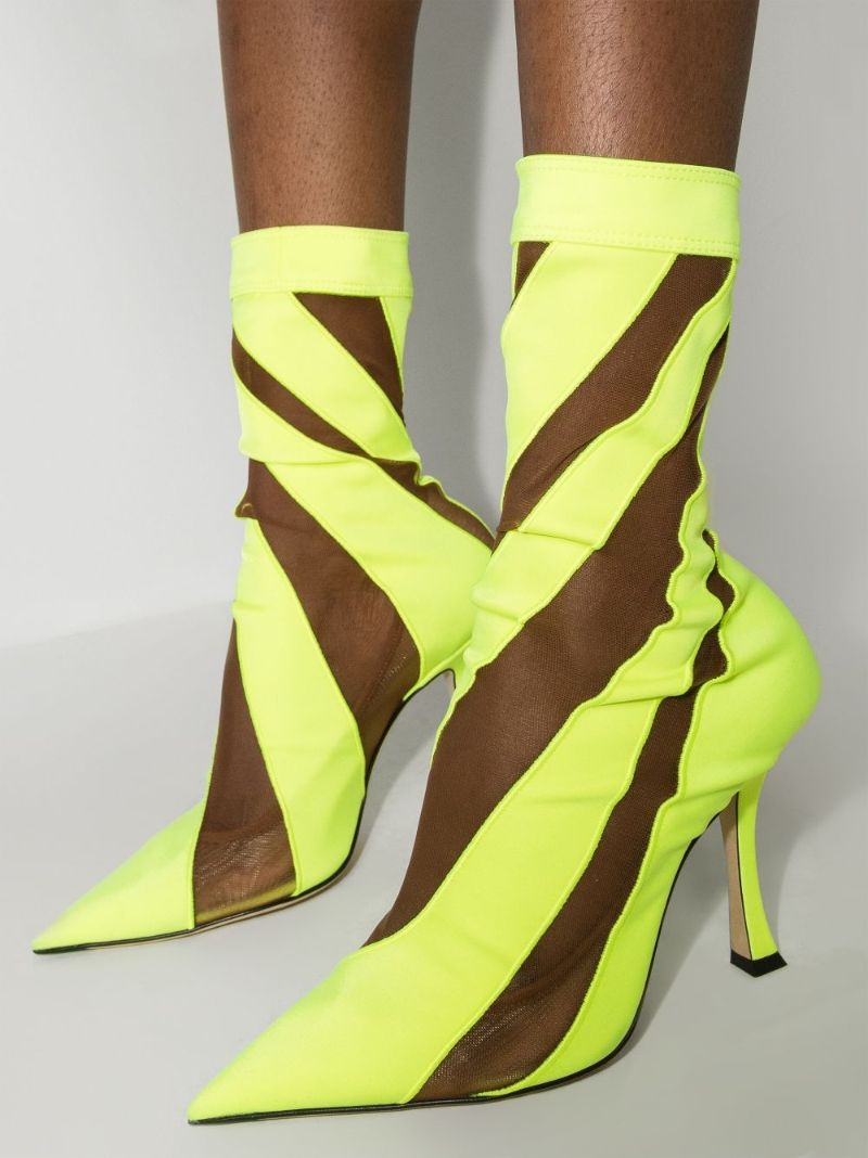 X Mugler Yellow 100 Spiral Sock Ankle Boots