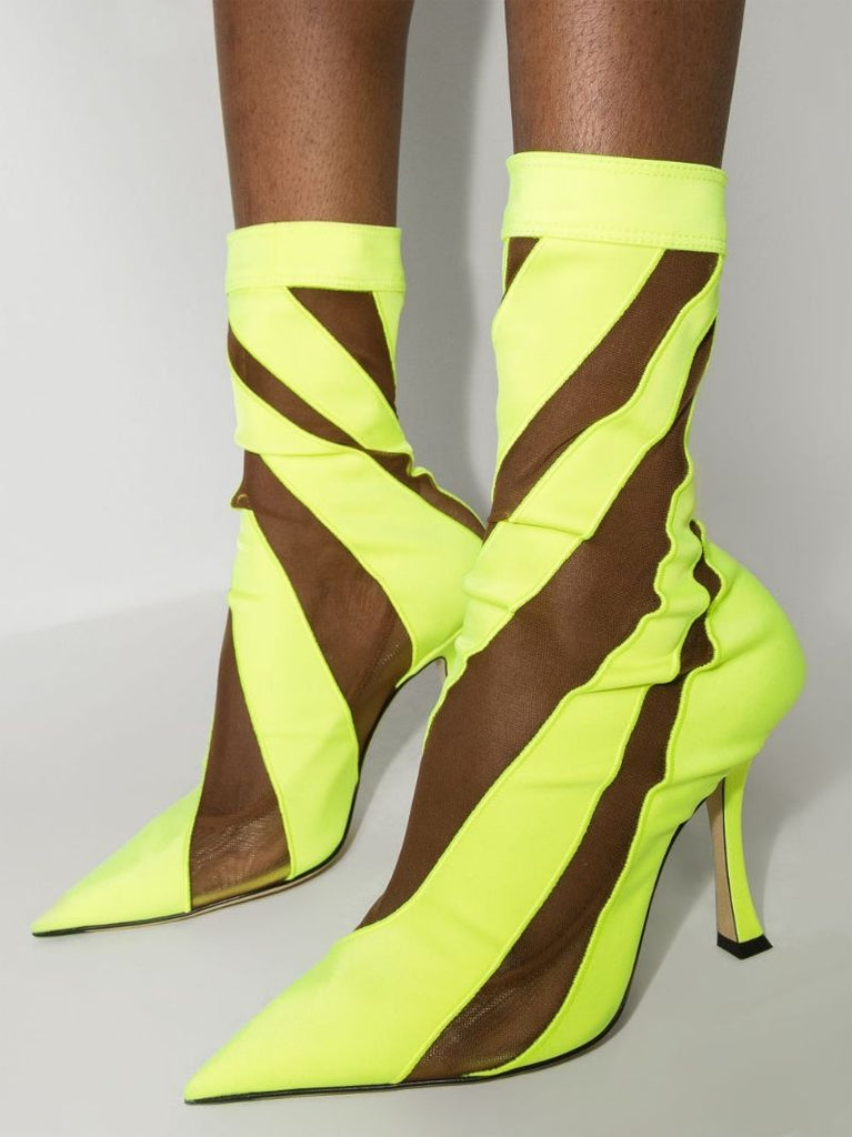 X Mugler Yellow 100 Spiral Sock Ankle Boots