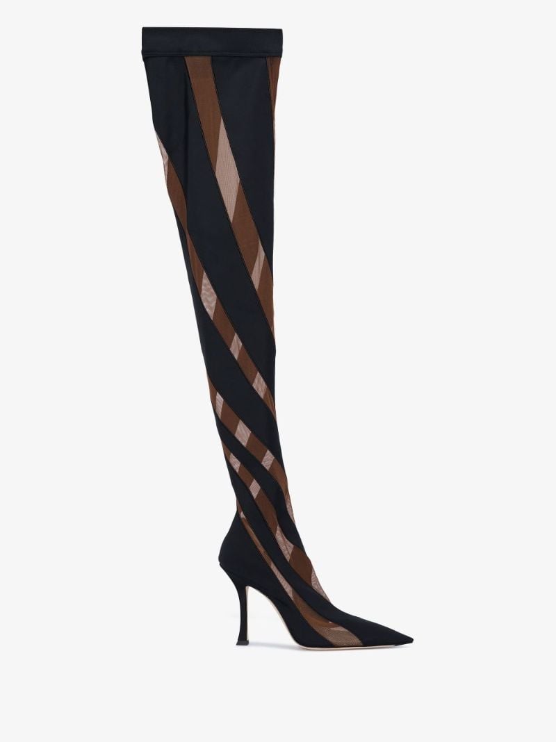 X Mugler Black 100 Spiral Thigh-high Boots