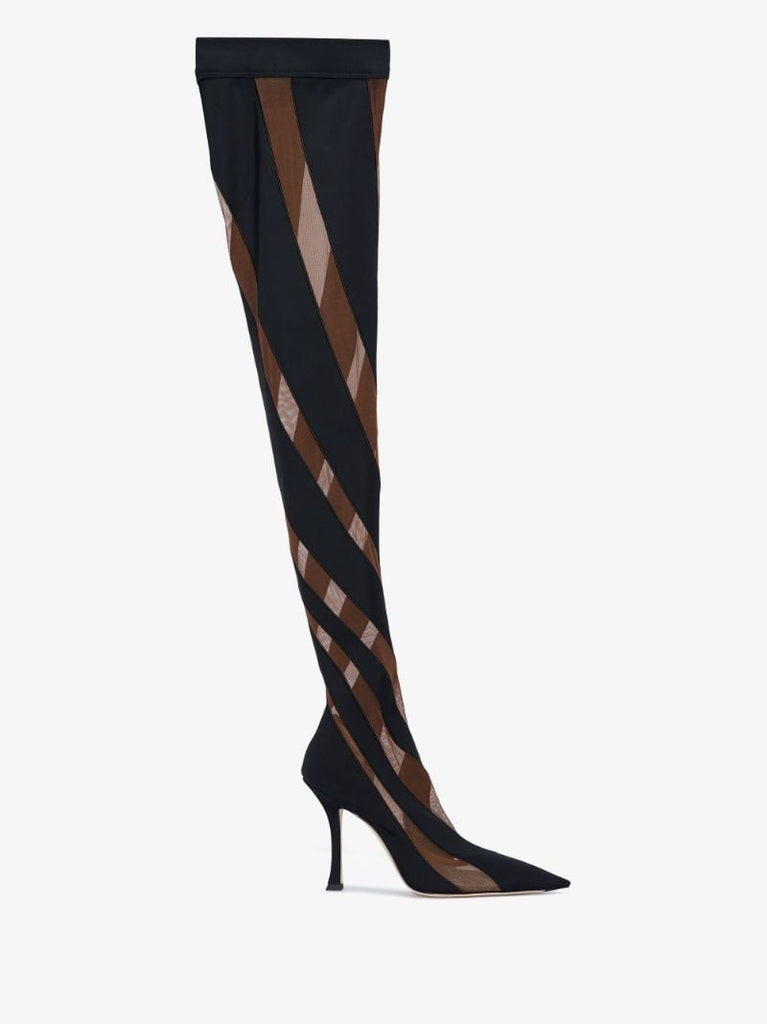X Mugler Black 100 Spiral Thigh-high Boots