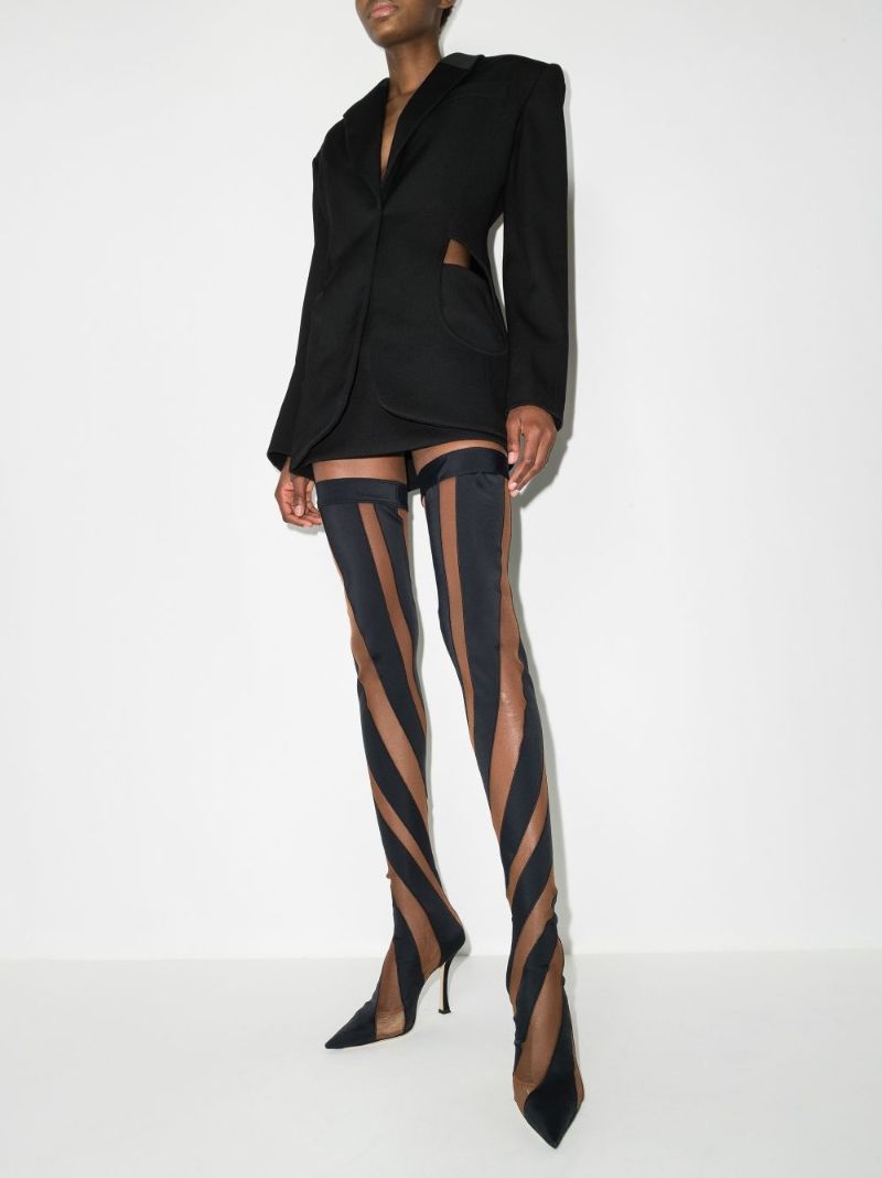 X Mugler Black 100 Spiral Thigh-high Boots