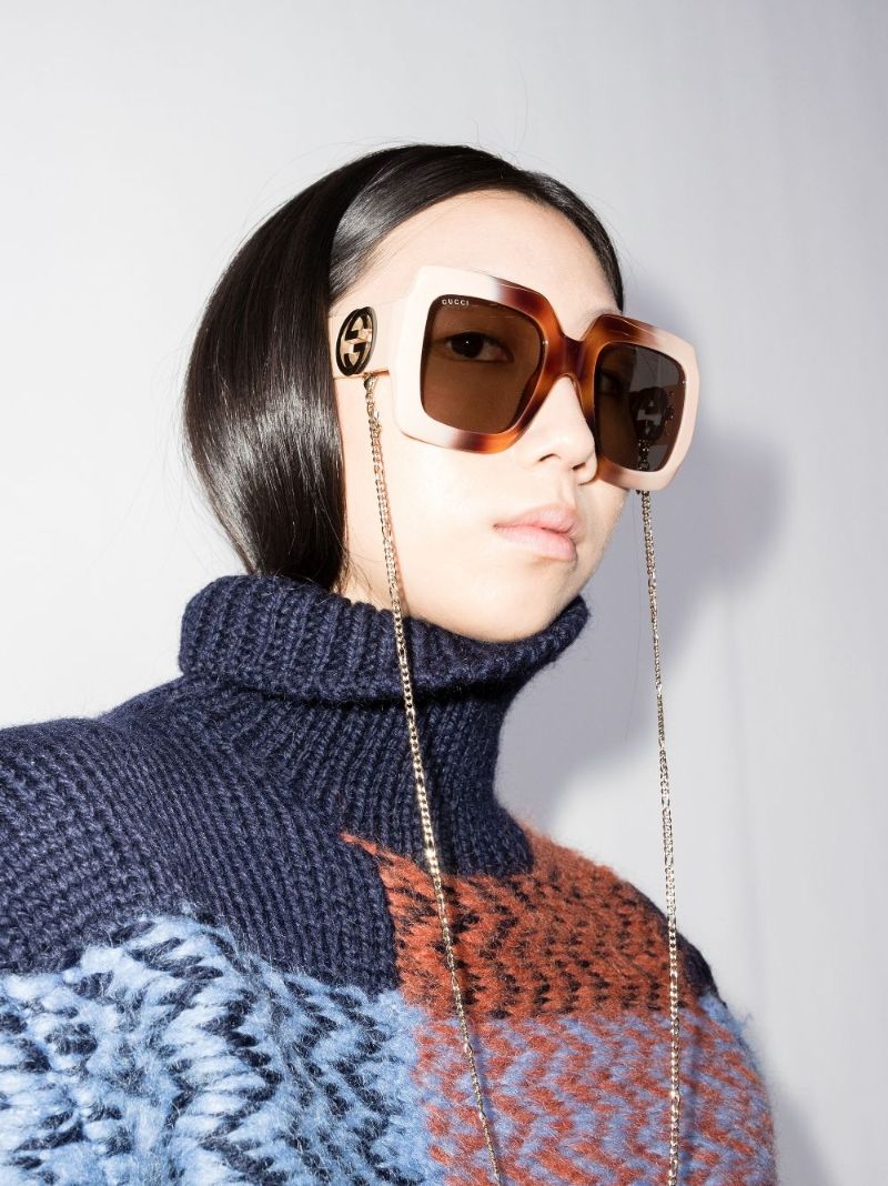 Brown Oversized Square Chain Sunglasses