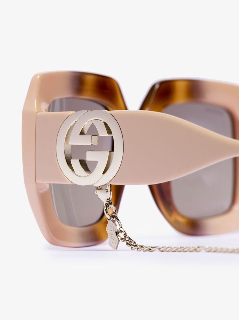 Brown Oversized Square Chain Sunglasses