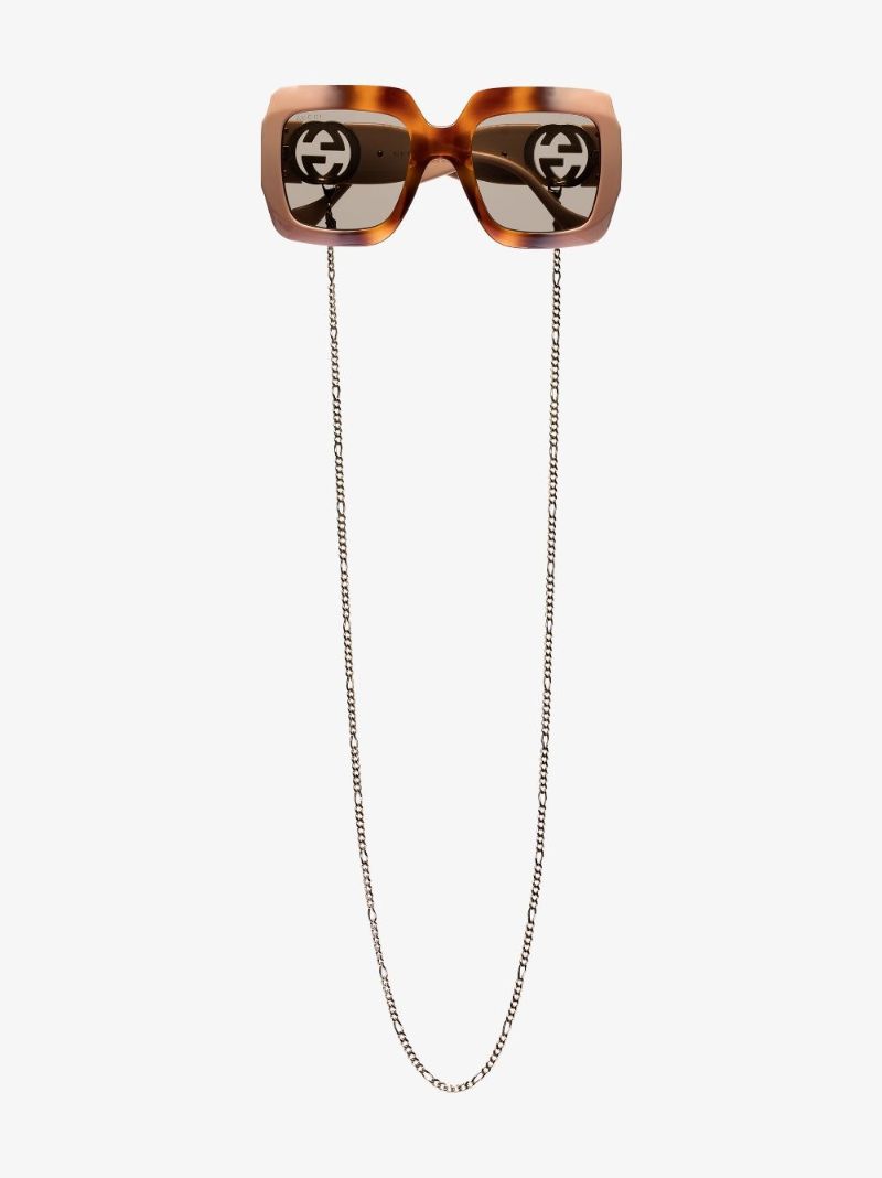 Brown Oversized Square Chain Sunglasses