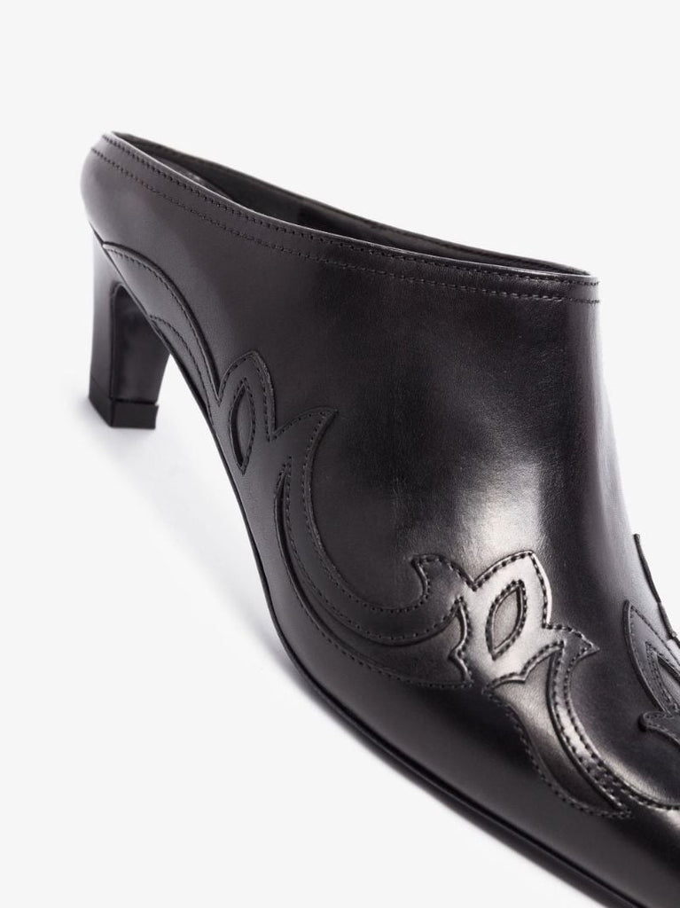 Black the Madison 45 Western Style Leather Mules