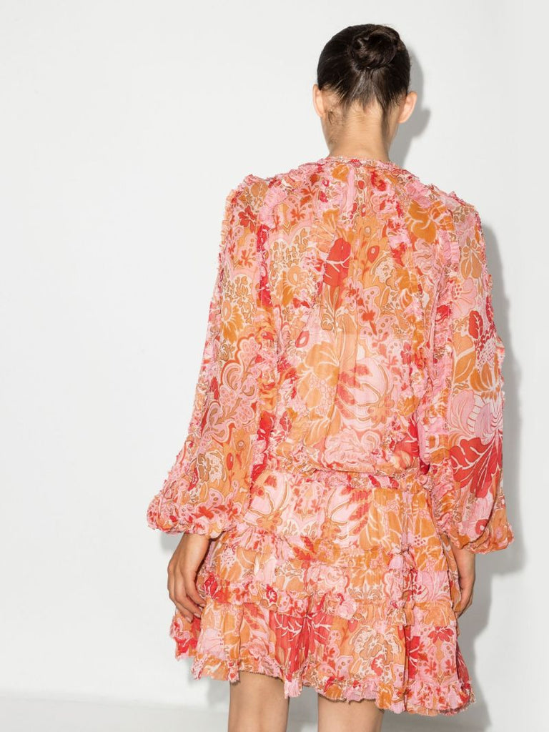 Pink Violet Paisley Print Silk Mini Dress