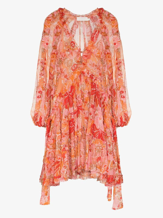 Pink Violet Paisley Print Silk Mini Dress