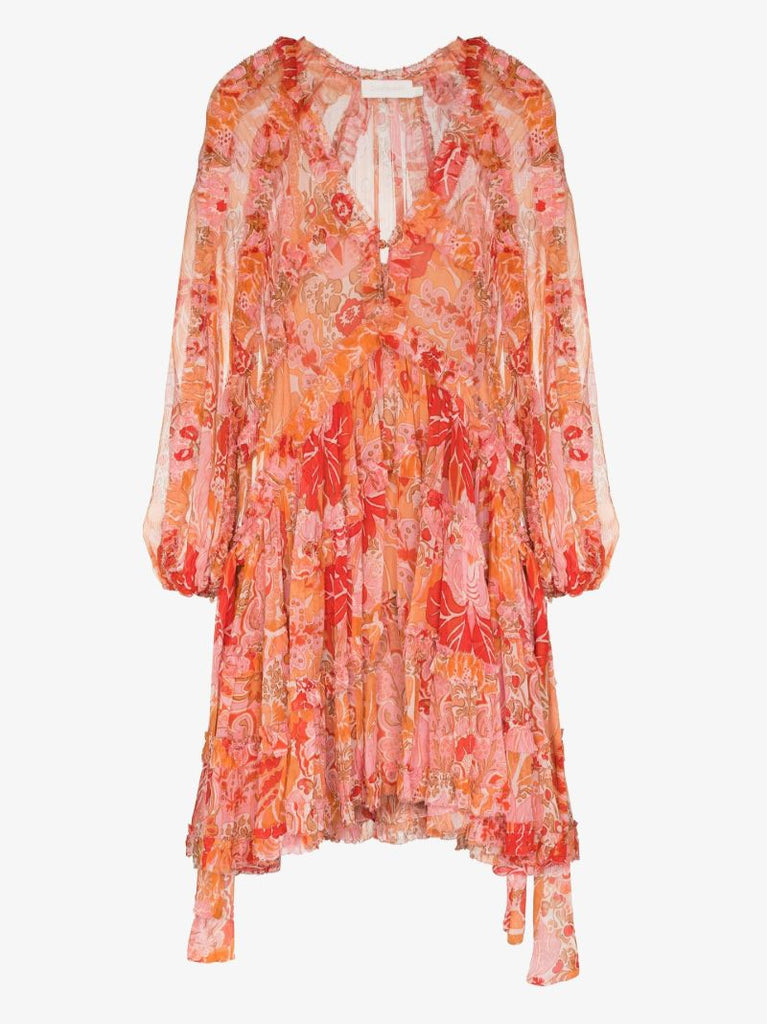 Pink Violet Paisley Print Silk Mini Dress