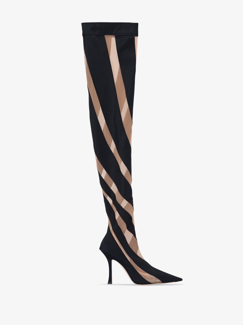 X Mugler Black 100 Spiral Thigh-high Boots