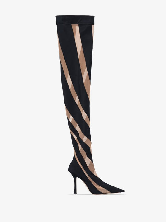 X Mugler Black 100 Spiral Thigh-high Boots