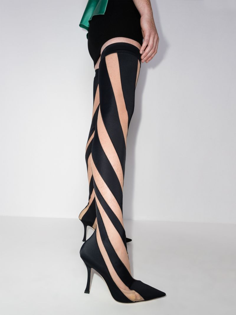 X Mugler Black 100 Spiral Thigh-high Boots
