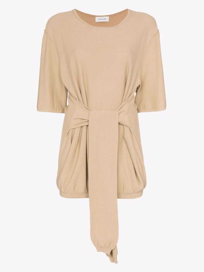 Neutral Tie-front Cotton Sweater